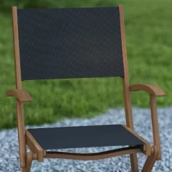 Emma And Oliver Set Of Two Weather Resistant All Natural Acacia Wood Folding Bistro Chairs With Armrests And Textilene Mesh Seats And Backs -Home Style Deals Store GUEST 710c4efb c2aa 4e53 b081 becf056bcb5e