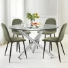 Eileen+Spoon 5-Piece Silver Round Clear Glass Dining Table Set With 4 Upholstered Chairs With Metal Legs -The Pop Maison