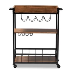Cerne Oak And Finished Mobile Metal Bar Cart With Wine Bottle Rack Brown - Baxton Studio -Home Style Deals Store GUEST 7203a59f 4704 4aac a307 fd4e8b650040