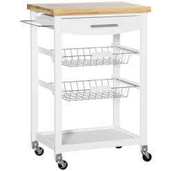 HOMCOM 3-Tier Utility Kitchen Cart With Handle Bar, Steel Basket Rolling Cart, Food Storage Service Trolley With Drawer, Rubber Wood Top -Home Style Deals Store GUEST 72987e9b 4ba8 44e4 b2d9 298c334a1f01