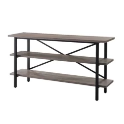 Triple Shelf Metal X-Accent TV Stand With Gray Oak Wood Shelves - Henn&Hart -Home Style Deals Store GUEST 734f34c1 8ac2 43ab aa9a f3359bfce0f4