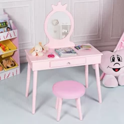 Costway Kids Vanity Makeup Table & Chair Set Make Up Stool Play Set For Children -Home Style Deals Store GUEST 73691811 7aa9 4cf7 814d d4713b24ff86