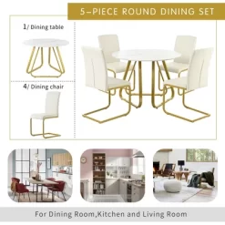 5 PCS Round Dining Table Set With Faux Marble Dining Table And Metal Legs, White-ModernLuxe 14 5 PCS Round Dining Table Set With Faux Marble Dining Table And Metal Legs, White-ModernLuxe -Home Style Deals Store GUEST 73b542f8 a474 4992 93ce a2b57ad99a32