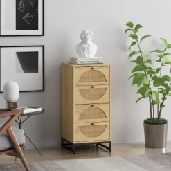 Arina Farmhouse Natural Rattan Vertical 4 Drawers Dresser - Maison Boucle