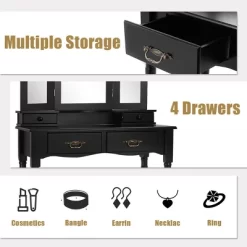Costway Black Tri Folding Mirror Vanity Makeup Table Stool 4 Drawers -Home Style Deals Store GUEST 75f802c7 7c5c 478b a3e3 cad832913887