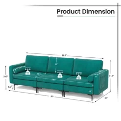Costway Modern Modular 3-Seat Sofa Couch W/ Side Storage Pocket & Metal Leg Teal -Home Style Deals Store GUEST 77c12104 713e 4439 9bd5 91fd39c30459