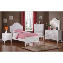 Isabella Youth Bed With Faux Leather Headboard Twin White - Picket House Furnishings -Home Style Deals Store GUEST 7817379d aaeb 4c03 b88c f3319107103c