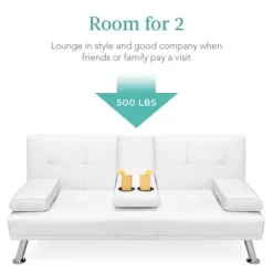 Best Choice Products Modern Faux Leather Convertible Futon Sofa W/ Removable Armrests, Metal Legs, 2 Cupholders - White -Home Style Deals Store GUEST 7877d68d cc6d 4b30 96cd 777fbcb4d6a2