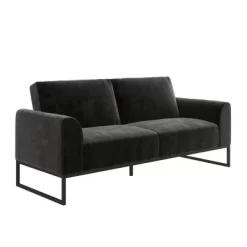 Adley Velvet Fabric Coil Futon With Metal Base - CosmoLiving By Cosmopolitan
