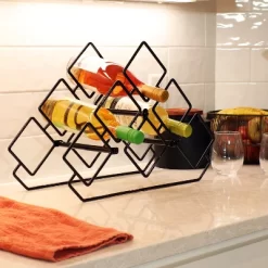 Sunnydaze Decor Sunnydaze Modern 6-Bottle Triangular Wine Rack - Indoor Steel Wire Tabletop Accent - Black