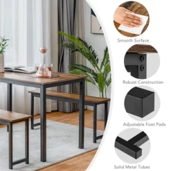 Tangkula 3pcs Dining Table Set For 4 Modern Industrial Counter Height Kitchen Table Set With 2 Benches For Dining Room Natural/Brown -Home Style Deals Store GUEST 7b2fc459 4c75 4e89 87d6 d3dd1bd6387d