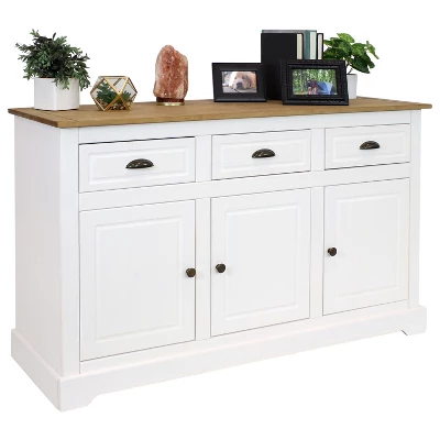 Sunnydaze Decor Sunnydaze Sideboard With 3 Drawers And 3 Doors - Solid Pine Construction - White - 32" 1 Sunnydaze Decor Sunnydaze Sideboard With 3 Drawers And 3 Doors - Solid Pine Construction - White - 32"
