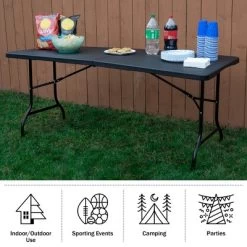 Folding Table Set - Set Of 2 Lightweight Portable Tables - 6-Foot-Long Plastic Tabletops For Camping, Parties, And Dining By Everyday Home (Black) -Home Style Deals Store GUEST 7cc7bf0f 50b6 4958 a9fe d8c41a3f1e8a