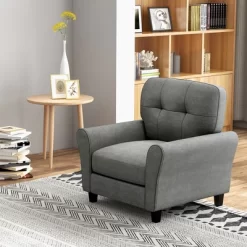 Costway Upholstered Modern Accent Chair Mid-Century Armchair With Sturdy Legs Grey/Beige -Home Style Deals Store GUEST 7cf32fe5 ba32 4d84 8bef 889928344613