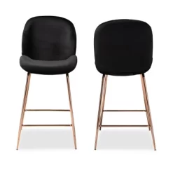 2pc Lander Velvet Fabric Upholstered Metal Counter Stool Set - Baxton Studio