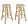 PJ Wood Classic Round-Seat 24" Tall Kitchen Counter Stools For Homes, Dining Spaces, And Bars With Backless Seats, 4 Square Legs, Natural (Set Of 8)