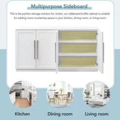 60" Storage Buffet Sideboard With Adjustable Shelves And Silver Handles - ModernLuxe -Home Style Deals Store GUEST 7fa2b6f3 bd11 4042 bfb0 95ed869486f3