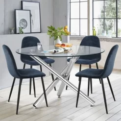 Eileen+Spoon 5-Piece Silver Round Clear Glass Dining Table Set With 4 Upholstered Chairs With Metal Legs -The Pop Maison 13 Eileen+Spoon 5-Piece Silver Round Clear Glass Dining Table Set With 4 Upholstered Chairs With Metal Legs -The Pop Maison -Home Style Deals Store GUEST 7fdcaf9d 0bda 4f98 87ac 9e4dfc035d8e