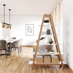 66" Carlie Wood 5-Shelf Ladder Display Bookshelf Medium Pine/Matte White- Nathan James -Home Style Deals Store GUEST 8137ee9a 6de1 4d97 938c 2209d7d4417e