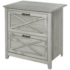 HOMCOM Retro Wooden 2-Drawer Lateral File Chest Cabinet Pedestal For Document Storage With Hanging Bar For Letter/Legal Size, Gray -Home Style Deals Store GUEST 815f8a05 3a76 4391 a581 80edaa572895
