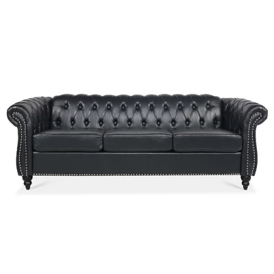 84.65" Chesterfield Rolled Arm 3 Seater Upholstered Sofa, Tufted Sofa Couch-ModernLuxe 4 84.65" Chesterfield Rolled Arm 3 Seater Upholstered Sofa, Tufted Sofa Couch-ModernLuxe - Image 4