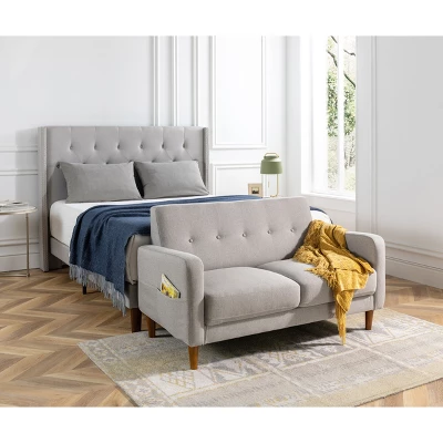 Adair Mid Century Modern Loveseat With Armrest Pockets Tufted Linen Fabric Light Gray - Mellow 5 Adair Mid Century Modern Loveseat With Armrest Pockets Tufted Linen Fabric Light Gray - Mellow - Image 5
