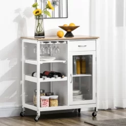 HOMCOM Utility Kitchen Cart, Rolling Kitchen Island Storage Trolley With Rack, Shelves, Drawer And Cabinet, White -Home Style Deals Store GUEST 84bf9539 d3a4 4b98 a40e 3fa9fb7d0c1e
