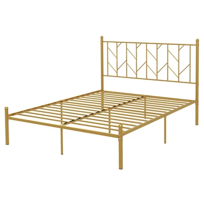 Costway Full/Queen/Twin Size Metal Platform Bed Frame Vintage Headboard Mattress Foundation Gold 8 Costway Full/Queen/Twin Size Metal Platform Bed Frame Vintage Headboard Mattress Foundation Gold - Image 8