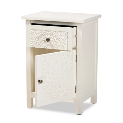 Lambert Wood 1 Drawer Nightstand White - Baxton Studio 2 Lambert Wood 1 Drawer Nightstand White - Baxton Studio - Image 2