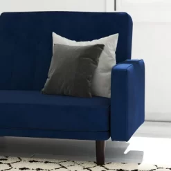 Emma And Oliver Plush Padded Upholstered Split Back Sofa Futon With Vertical Channel Tufting And Wooden Legs -Home Style Deals Store GUEST 86a3b819 ee06 4e85 8729 e98da70d9da2