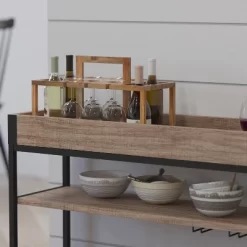 Merrick Lane Rolling Kitchen Serving And Bar Cart With Shelves And Wine Glass Holders In Distressed Light Oak Wood And Black Iron -Home Style Deals Store GUEST 874f5de7 0395 407d b056 acb8256f74ca