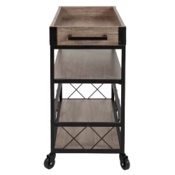 Merrick Lane Rolling Kitchen Serving And Bar Cart With Shelves And Wine Glass Holders In Distressed Light Oak Wood And Black Iron -Home Style Deals Store GUEST 87ab3f22 dac1 40c0 965f 870a5df3bb5a