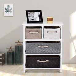 Costway Storage Drawer Unit 4 Woven Basket Cabinet Chest Bedside Table Nightstand 13 Costway Storage Drawer Unit 4 Woven Basket Cabinet Chest Bedside Table Nightstand -Home Style Deals Store GUEST 882d4296 cb77 432a b9ed 6a8a2da31bf6