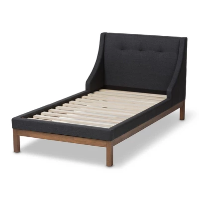 Louvain Modern And Contemporary Fabric Upholstered Walnut - Finished Platform Bed Dark Gray - Baxton Studio 2 Louvain Modern And Contemporary Fabric Upholstered Walnut - Finished Platform Bed Dark Gray - Baxton Studio - Image 2