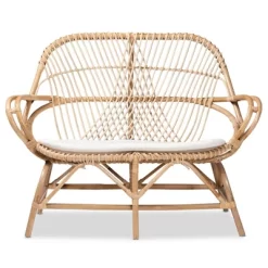 Jayden Fabric Upholstered And Rattan Loveseat White/Brown - Bali & Pari