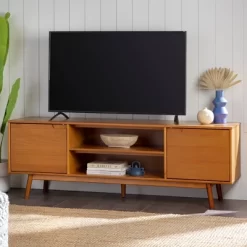 Solid Wood Mid-Century Modern TV Stand For TVs Up To 80" - Saracina Home -Home Style Deals Store GUEST 8b7506fc 5e20 44b3 838f e44d2919b468