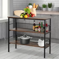 HomCom 3-Tier Industrial Style Storage Metal Wooden Shelf