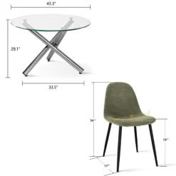 Eileen+Spoon 5-Piece Silver Round Clear Glass Dining Table Set With 4 Upholstered Chairs With Metal Legs -The Pop Maison 11 Eileen+Spoon 5-Piece Silver Round Clear Glass Dining Table Set With 4 Upholstered Chairs With Metal Legs -The Pop Maison -Home Style Deals Store GUEST 8d045ef9 cdca 40cc b846 211bd62977a8