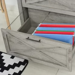 HOMCOM Retro Wooden 2-Drawer Lateral File Chest Cabinet Pedestal For Document Storage With Hanging Bar For Letter/Legal Size, Gray -Home Style Deals Store GUEST 8d235bbe 14c4 4489 b300 3bdeaa8ce1cf