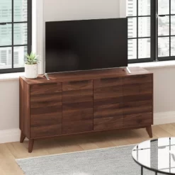 60" Haisley Mid-Century Modern Storage Buffet TV Stand For TVs Up To 64" With Adjustable Shelves Dark Walnut - Taylor & Logan