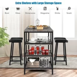 Costway 3 Piece Counter Height Dining Bar Table Set W/2 Stools&3 Storage Shelves -Home Style Deals Store GUEST 8f2ba1e9 85db 4254 b95c 0dde6420ec87