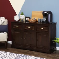 Sunnydaze Decor Sunnydaze Sideboard With 3 Drawers And 3 Doors - Solid Pine Construction - Dark Brown- 32" -Home Style Deals Store GUEST 8f4c54fd ee04 4ba1 af1d eef740e341cd
