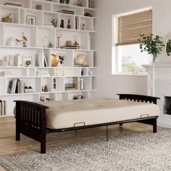 Full Size Holly Espresso Wood Arm Futon Frame With 6" Microfiber Mattress Tan - Room & Joy -Home Style Deals Store GUEST 910964fc 8fa3 4ccf af81 67135fc2c305