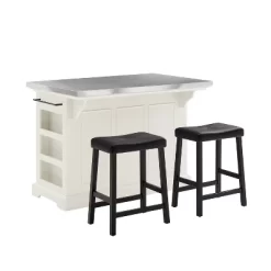 Julia Stainless Steel Top Kitchen Island With 2 Upholstered Saddle Counter Height Barstools White - Crosley -Home Style Deals Store GUEST 92ce2bea 4bff 43d0 9889 3603d82fd9fd