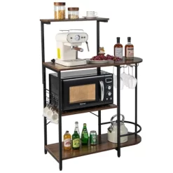 Costway Kitchen Bakers Rack Microwave Stand Coffee Bar W/ S-Hooks & Stemware Holder -Home Style Deals Store GUEST 93039e46 45b5 4d43 b50a 1c9a56c6110d