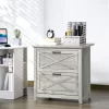HOMCOM Retro Wooden 2-Drawer Lateral File Chest Cabinet Pedestal For Document Storage With Hanging Bar For Letter/Legal Size, Gray