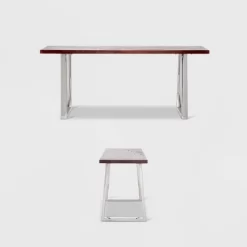 Lionel Wood And Stainless Steel Metal Bench Dark Walnut Brown - Finch -Home Style Deals Store GUEST 9508a3b1 9d69 48ec 8176 fc95da938c73