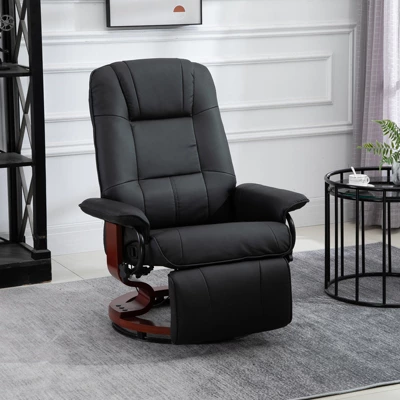 HOMCOM Faux Leather Manual Recliner, Adjustable Swivel Lounge Chair With Footrest, Armrest And Wrapped Wood Base For Living Room 2 HOMCOM Faux Leather Manual Recliner, Adjustable Swivel Lounge Chair With Footrest, Armrest And Wrapped Wood Base For Living Room - Image 2