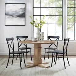 5pc Joanna Round Dining Set With 4 Camille Chairs Matte Black - Crosley