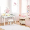 Costway Kids Vanity Makeup Table & Chair Set Make Up Stool Play Set For Children